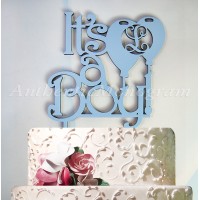 aMonogramArtUnlimited It's a Boy Wooden Cake Topper with Personalized Letter Monogram AONO1244